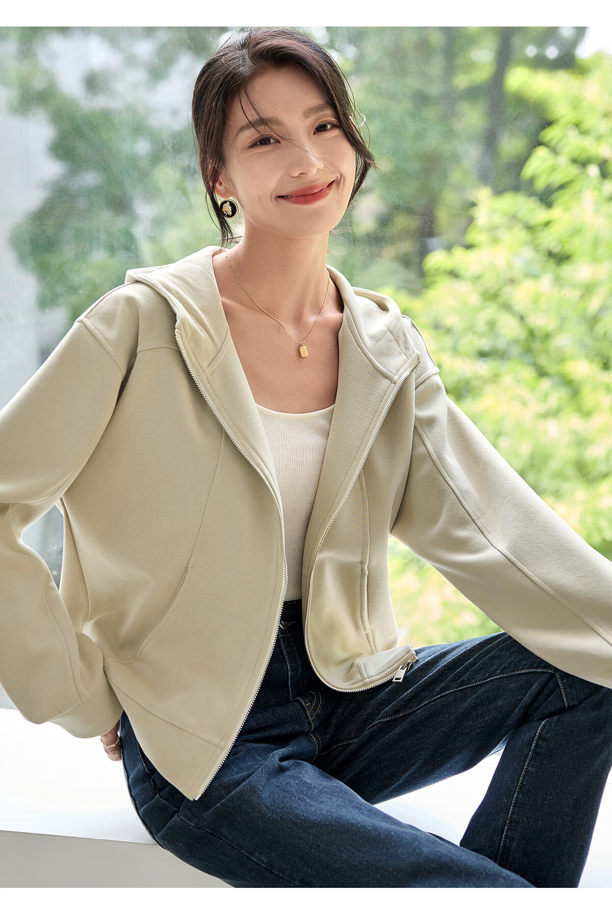 Chushen Spring and Autumn Casual Jacket Women Wilderness Mallard Design Splicing Fashion Casual Hooded Top S143U1001 13