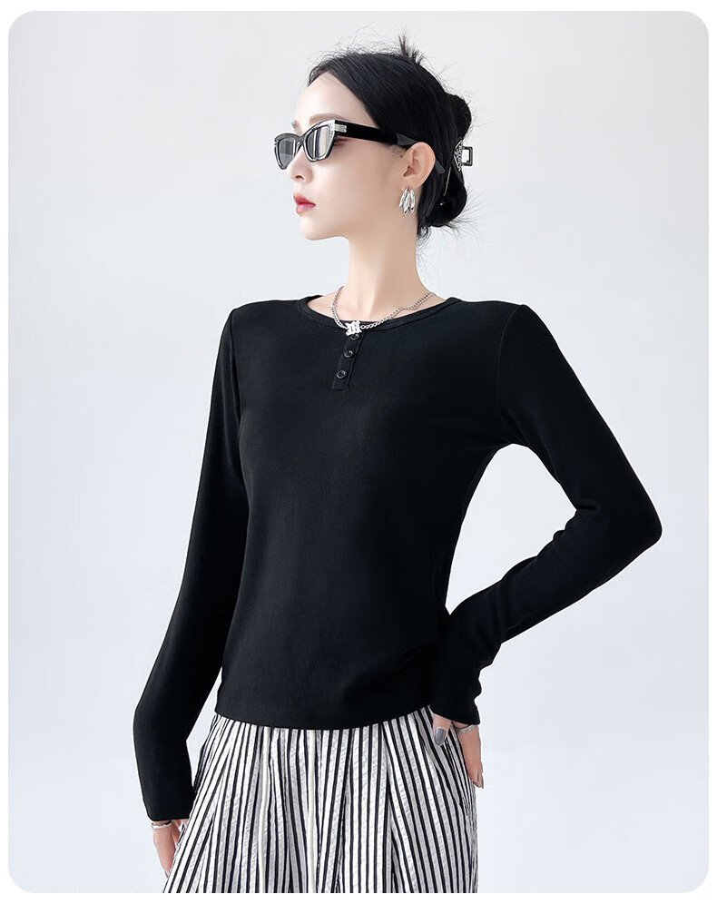 MiiOW Long-Sleeve T-Shirt for Women, Round Neck Knitted Base Layer, New Spring And Autumn 2025 Product, Inner Or Outer Wear, Slimming Top 4