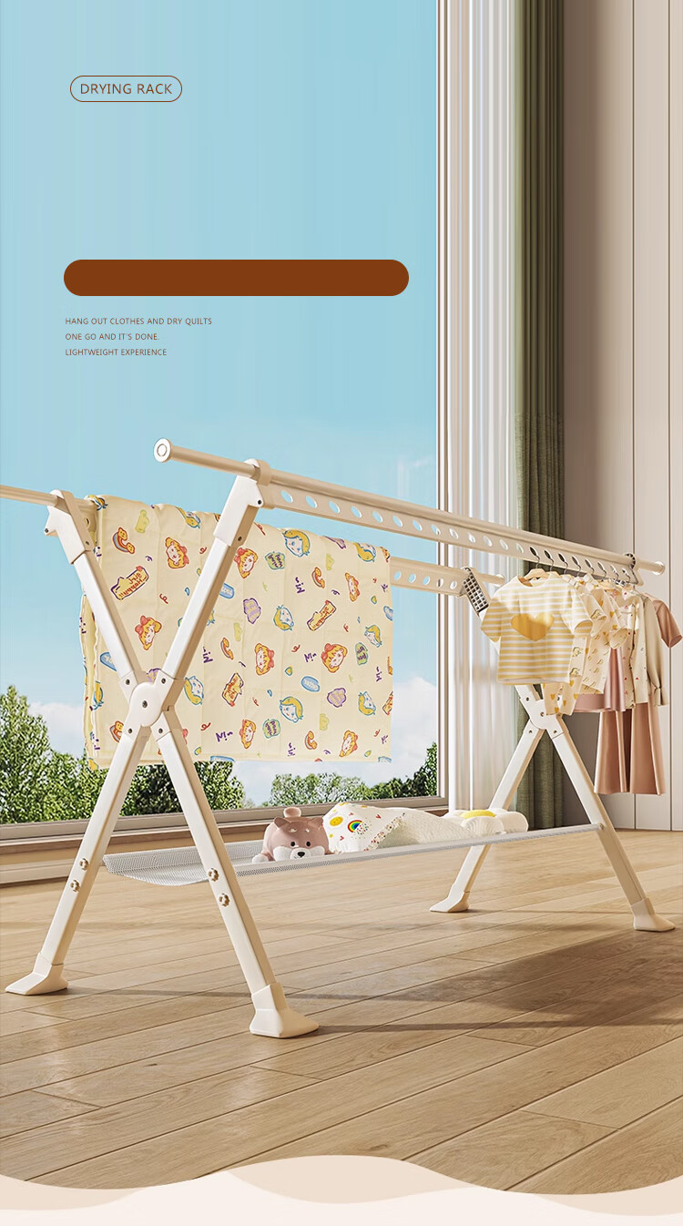 Annafu Aluminum Alloy Retractable Folding Clothes Drying Rack, Balcony Quilt Hanger, Laundry Pole YJ152 White 2.3 Meters 1