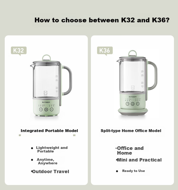 Buydeem [No Glue] Health Pot Water Kettle Multifunctional Tea Maker Mini Health Cup Office Hot Water Pot K36 Light Cypress Green + Mini Extraction Basket 2