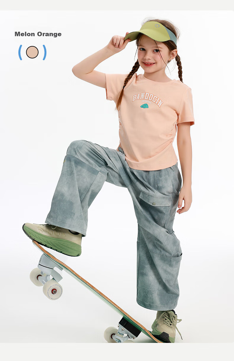 BANDOCIN Cloud-Feel Cotton Girls' Summer Short-Sleeve T-Shirt for Older Children, New Style 2025 Kids' Trendy Summer Top, Sky Blue, Size 150 12