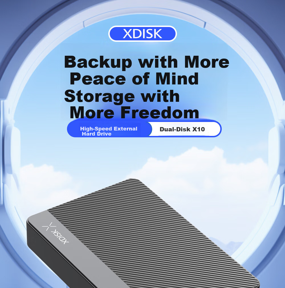 Xiaopan (XDISK) USB 3.0 External Hard Drive 1TB Dual Disk Backup X Series 2.5-Inch Classic Black External Storage for Data, Photos, Videos High-Speed Transfer 1