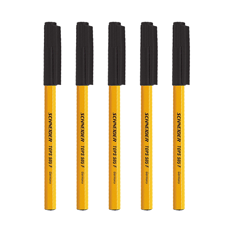 Schneider Ballpoint Pen 0.5mm Large Capacity Bullet Tip Smooth Ink Student Office Use 505F Black 5-Pack