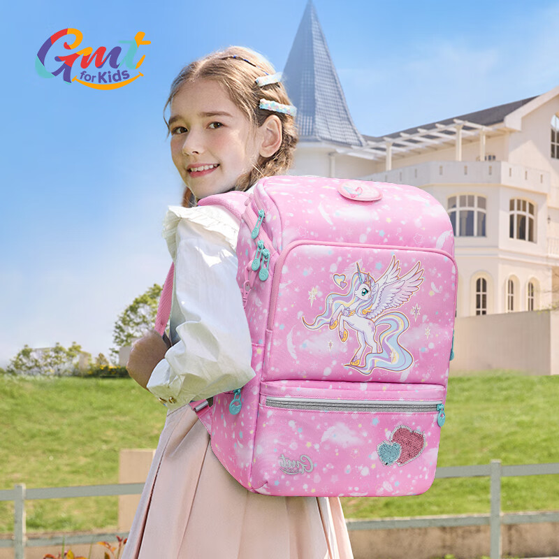 Детский рюкзак Gmt for kids, облегченный, с защитой позвоночника, большой вместимости, для девочек 1-4 классов, с единорогом, розовый