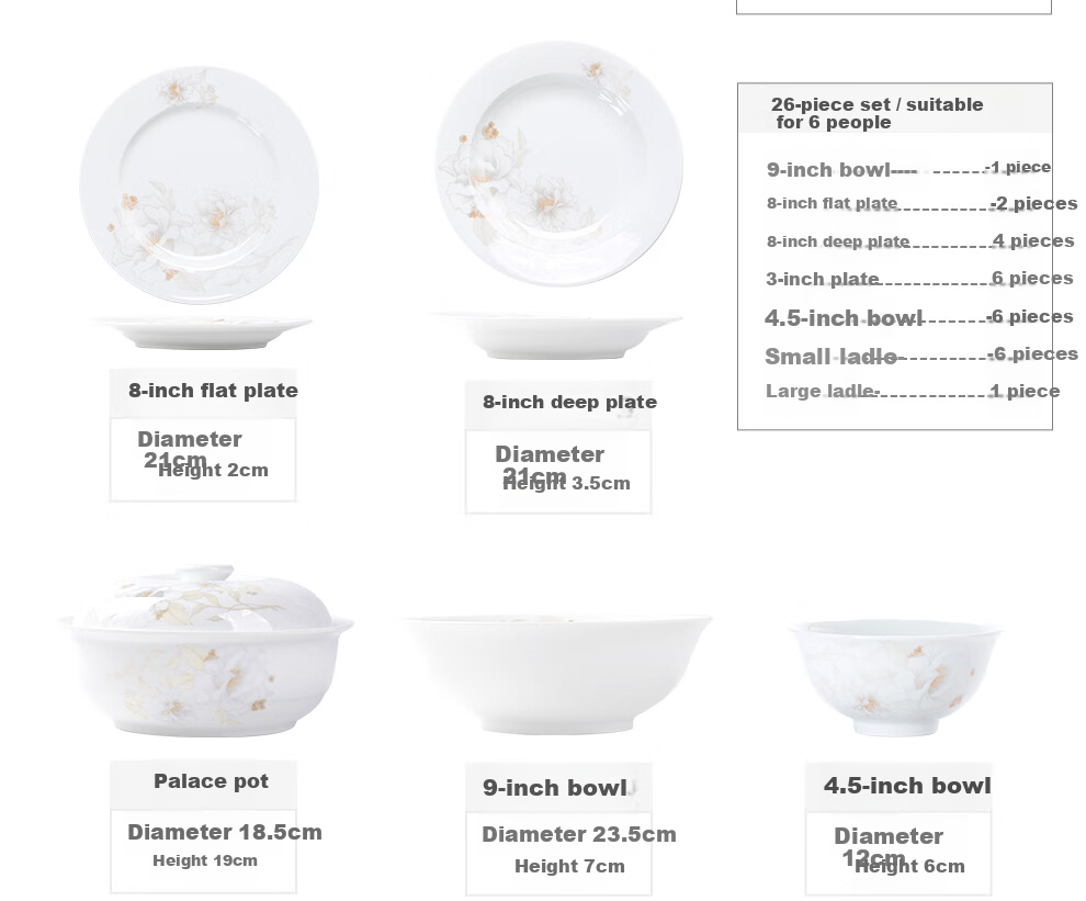 Jdz Ceramic Tableware Set, High-Temperature White Porcelain Bowls And Plates for Home Use, Chinese-Style High-End Housewarming Gift, Fragrant And Elegant 5