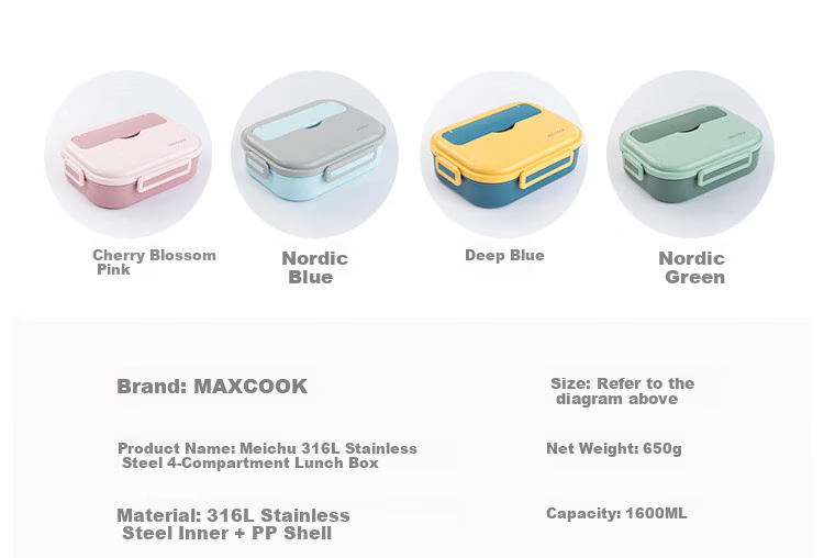 MAXCOOK 316L Stainless Steel Lunch Box, Microwave-Safe 5-Compartment Insulated Student Lunch Box with Utensils And Bag MCFT5906 6