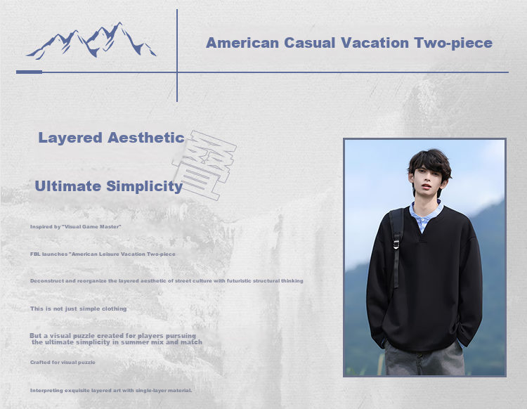 Dingfengbaoluo Men's Sweatshirt, Spring American Casual Style, Faux Two-Piece Loose Fit, Retro Shirt Collar Top, DP02 Aurora White, Size M 2