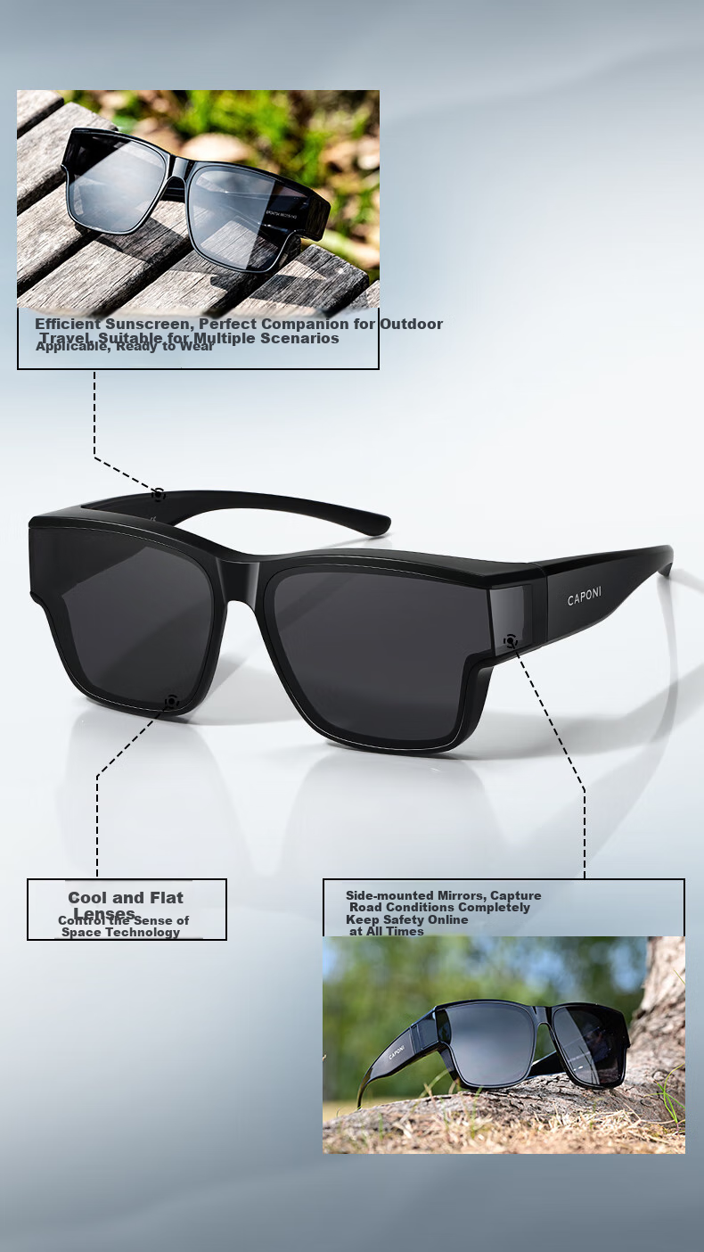 CAPONI Night Vision Driving Sunglasses Clip-On Unisex Photochromic Polarized Sunglasses Clip for Day and Night Use with Prescription Glasses 6