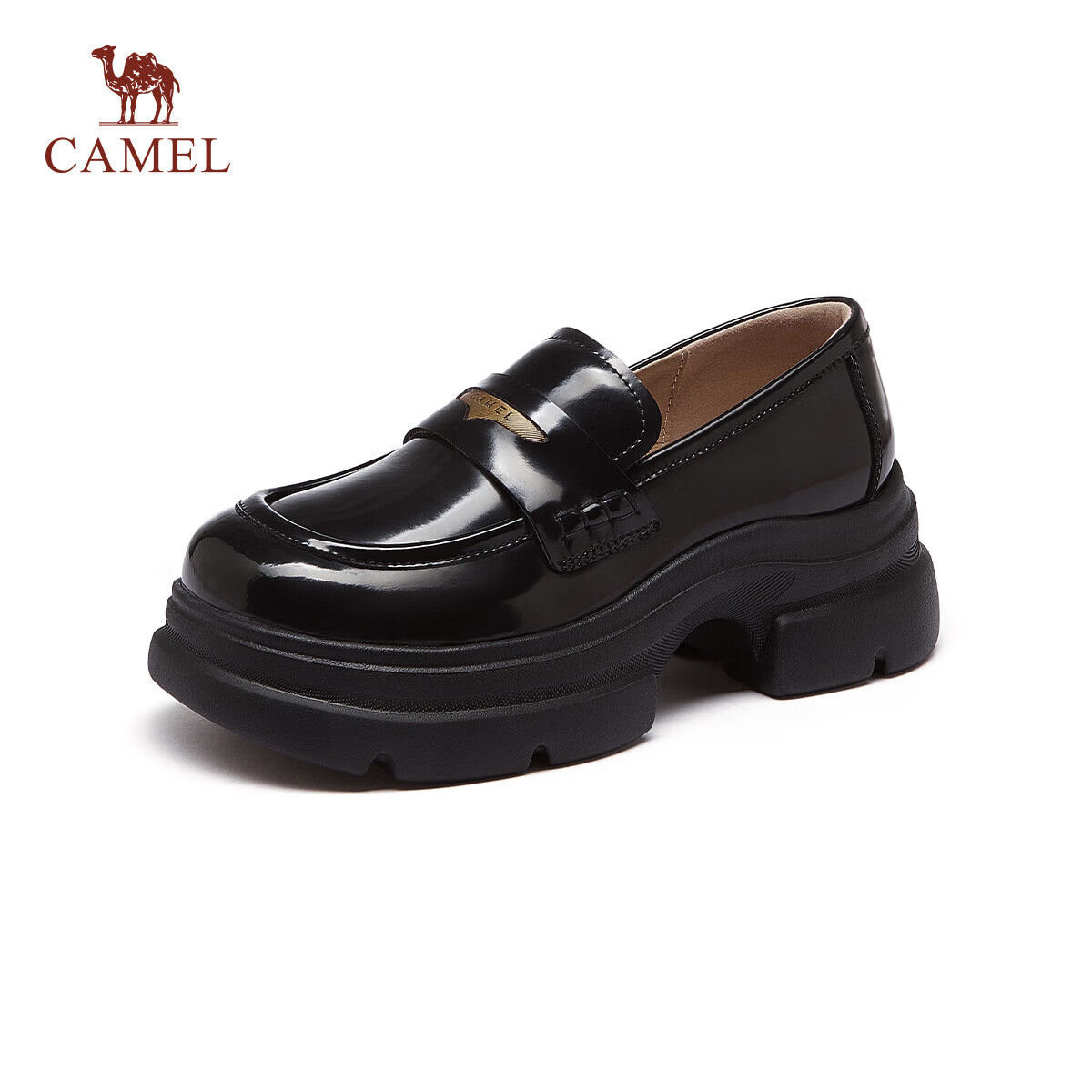 CAMEL Women's Vintage Artistic Loafers Elevated Thick Sole Deep Mouth Shoes L25A504075 Black Size 37