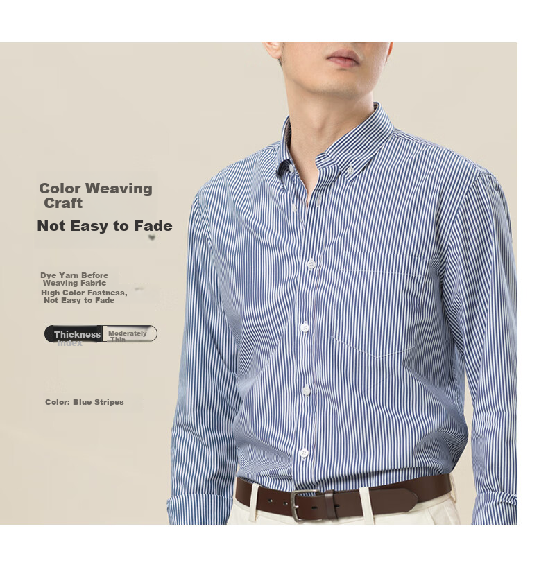 BLACKMONDAY [Liquid Ammonia] Pure Cotton Long-Sleeve Shirt for Men, All-Cotton Vertical Striped Formal Business Casual Dress Shirt 4