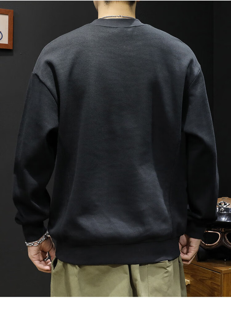 JEEP SPIRIT Heavyweight Crewneck Sweatshirt Men Spring Trendy Brand Printed Plus Size Long Sleeve Shirt Dark Gray 2XL 7