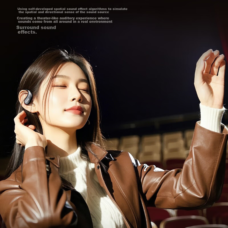 Aiwa AW35 Luxury Leather Texture Bluetooth Ear Hook Open-Ear Sports Running Long Battery Life Headset for Apple Huawei Phones White 9