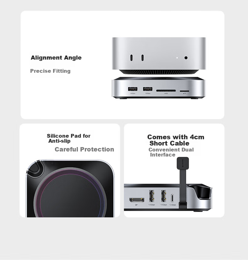 UGREEN M.2 SSD Enclosure Compatible with Mac Mini M4 Expansion Dock, DP DisplayPort, USB 3.2, Compatible with Apple Host, Thunderbolt 4/5 Interface 15