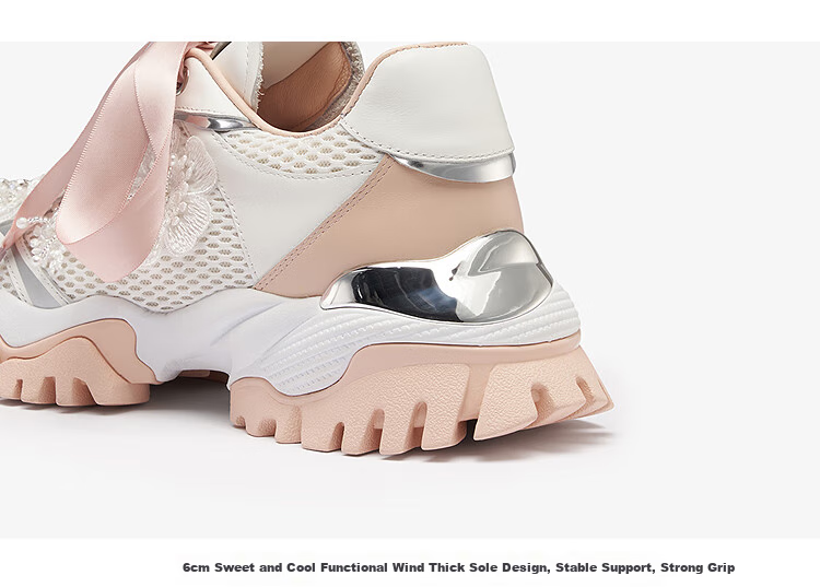 Le Saunda 2025 New Princess Casual Thick-Soled Dad Shoes Women's Shoes 69904, Pear Blossom White + Pink, BEL 39 6