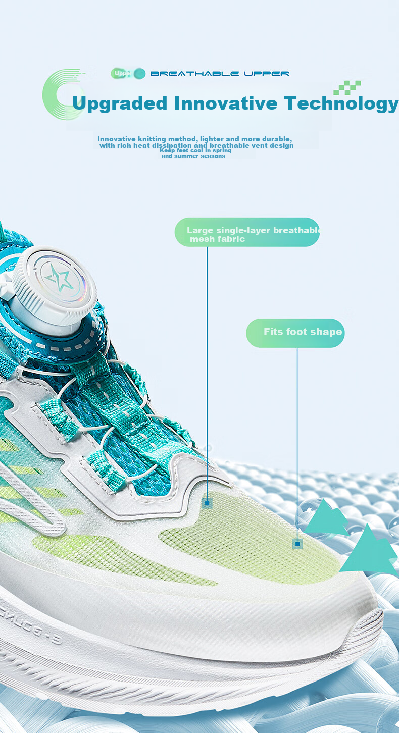 ERKE Children's Casual Shoes for Boys And Girls, Kids' Running Shoes with Rotary Buckle, Shock-Absorbing, Lightweight, Micro-Crystal White/blue Stone Blue, Size 33 8