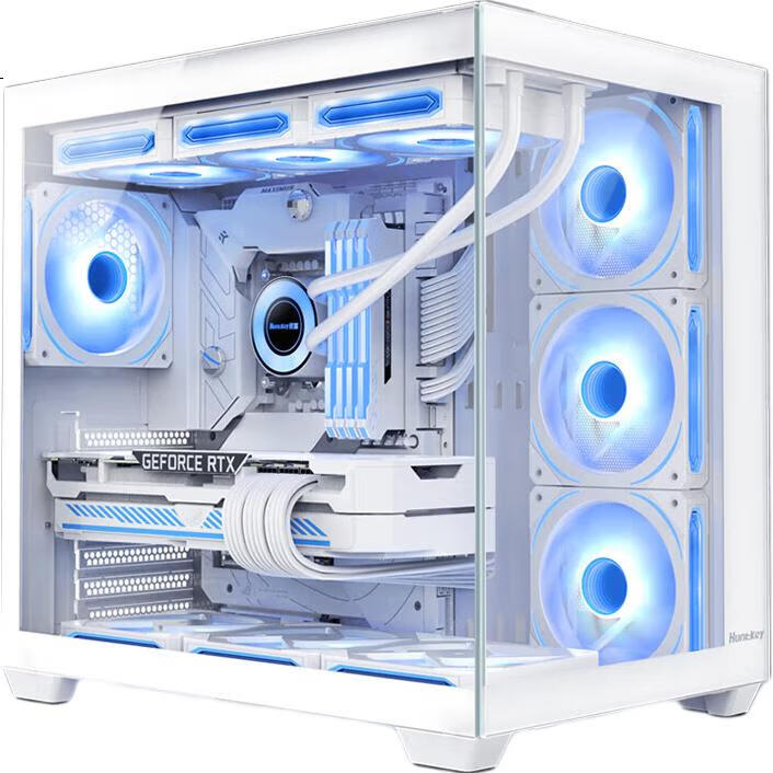 Корпус Huntkey S980 White Panoramic Edition Seaside View, ATX, mATX, Mini-ITX, белый, стекло, 160 мм, 400 мм