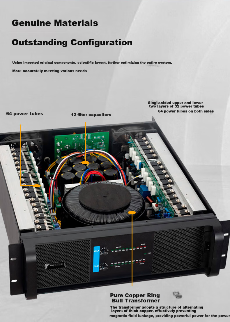 Weishu Conference Audio And Video AQ-8 Amplifier, Dual-Channel Pure Post-Stage Power Amplifier, Professional Amplifier, 2U High-Fidelity, for Meeting Rooms And Stages, 650W*2 Channels 8