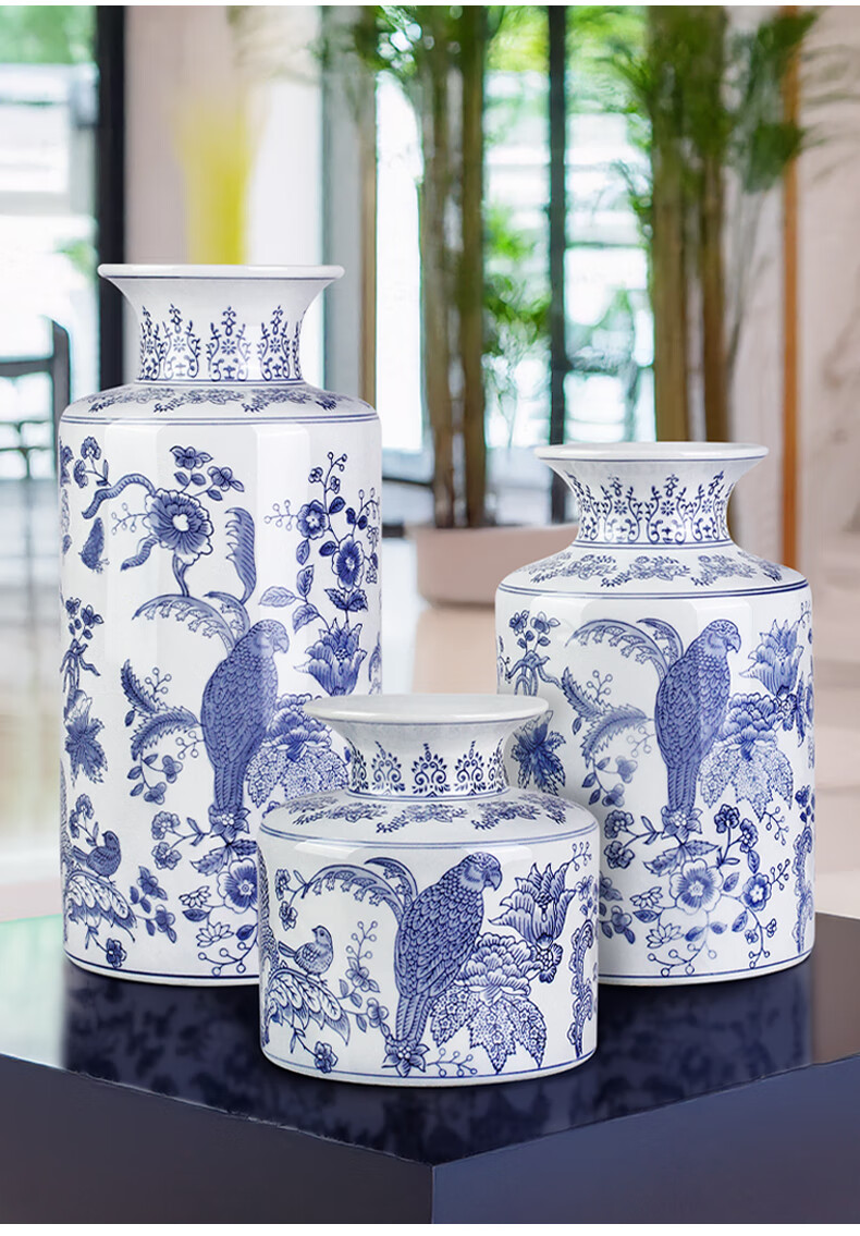 Qiju Yaji Ceramic Vase Living Room Study Decoration Good Meaning New Chinese Style Vase Parrot White Glaze Birdsong Flower Bloom 8 Inch 30007 3