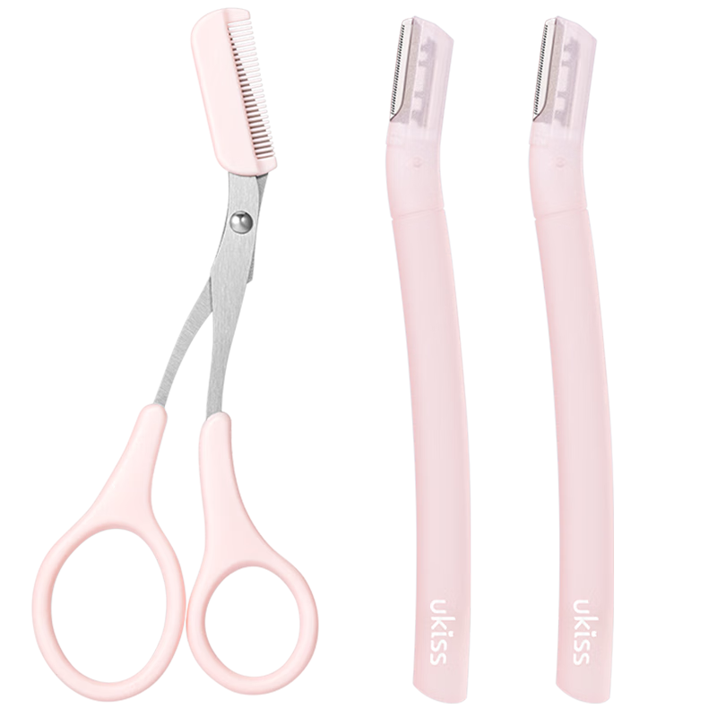 Ukiss Eyebrow Trimmer 3-Piece Set with Safety Protective Net, Skin-Friendly Eyebrow Razor Blades for Men and Women Beginners