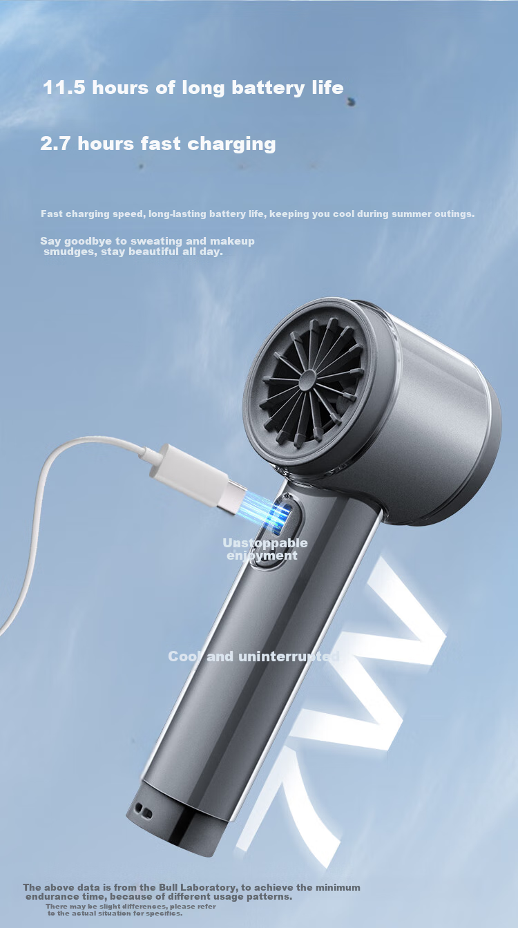 BULL Handheld Bladeless USB Fan [3C Certified Battery], 3000mAh, Stepless Wind Adjustment, Mini Portable Turbine Electric Fan, Rechargeable Small Air Gun, Starry Gray 1