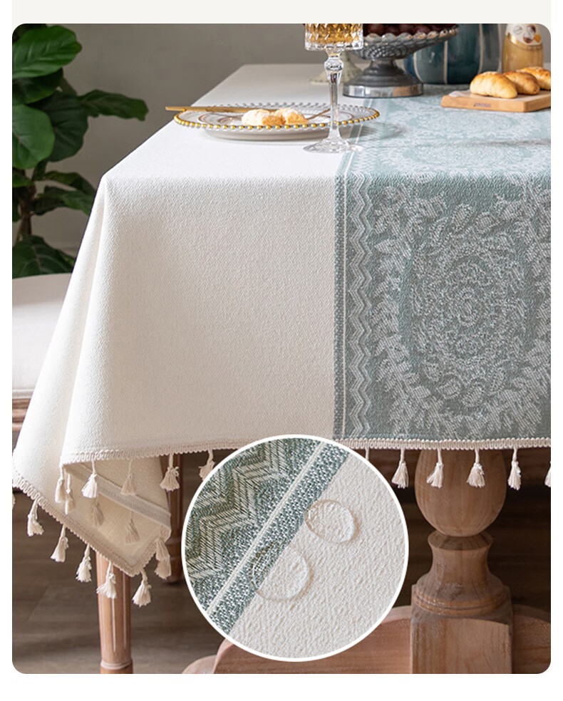 MUJI Cotton Linen Waterproof Tablecloth Rectangular Tassel Cover 140x180cm Wreath Pattern 9