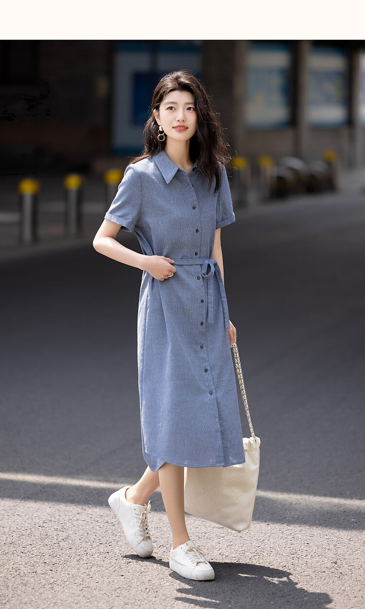 Demana Elegant Supreme Summer Comfortable Linen Cotton Blend Lapel Tie Straight Small Petite Women's Dress 11