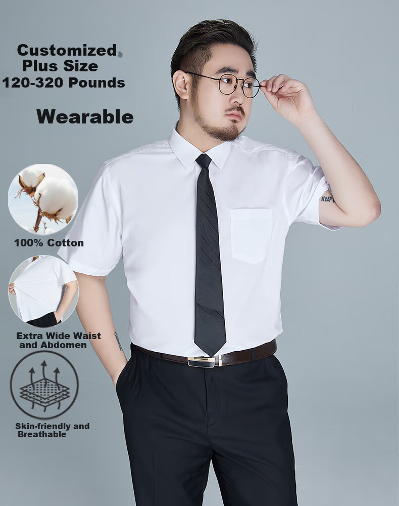 Ayoupang Summer Short-Sleeve Large-Size Pure Cotton Shirt, Loose-Fitting Business Formal Wear, Breathable Comfortable All-Cotton Casual White Shirt for Me 7