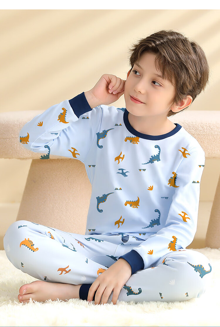 LangSha Boys' Antibacterial Pure Cotton Thermal Underwear Set Autumn Winter Youth Pajamas 150 5