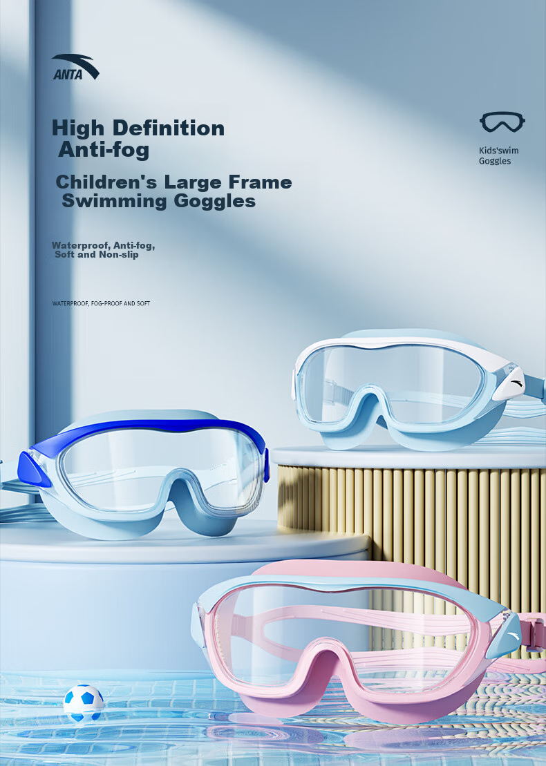 ANTA Children's Swimming Goggles, High-Definition Anti-Fog Waterproof Large Frame Professional Swim Glasses for Boys And Girls, Navy Blue, One Size Fits All 1