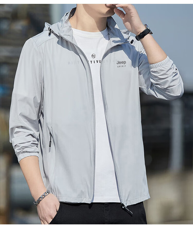 JEEP SPIRIT Men's Summer Ice Silk UV Protection Ultra-Thin Breathable Sun Protection Jacket Fishing Skin Coat 6