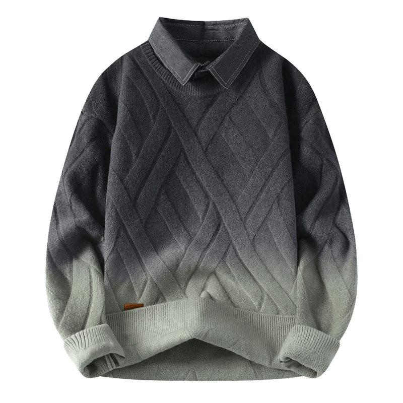 JEEP Men's Autumn Winter Sweater Shirt Collar Knitwear Warm Top Gray 3XL