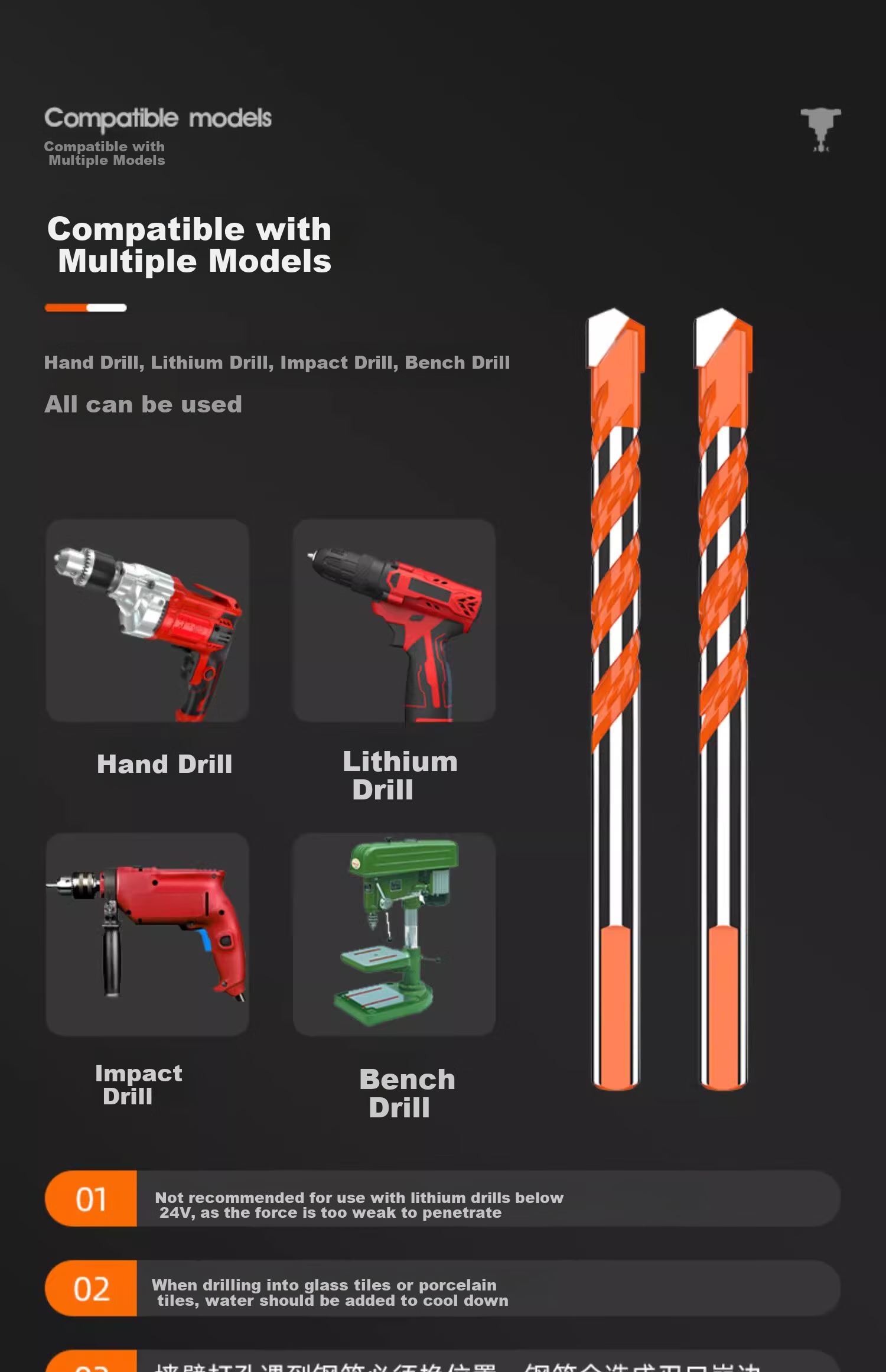HUHAO Ceramic Tile Drill Bit, Glass Concrete Cement Alloy Triangular Drill Set, Handheld Drill for Wall Drilling, 6mm Bawang Drill 11