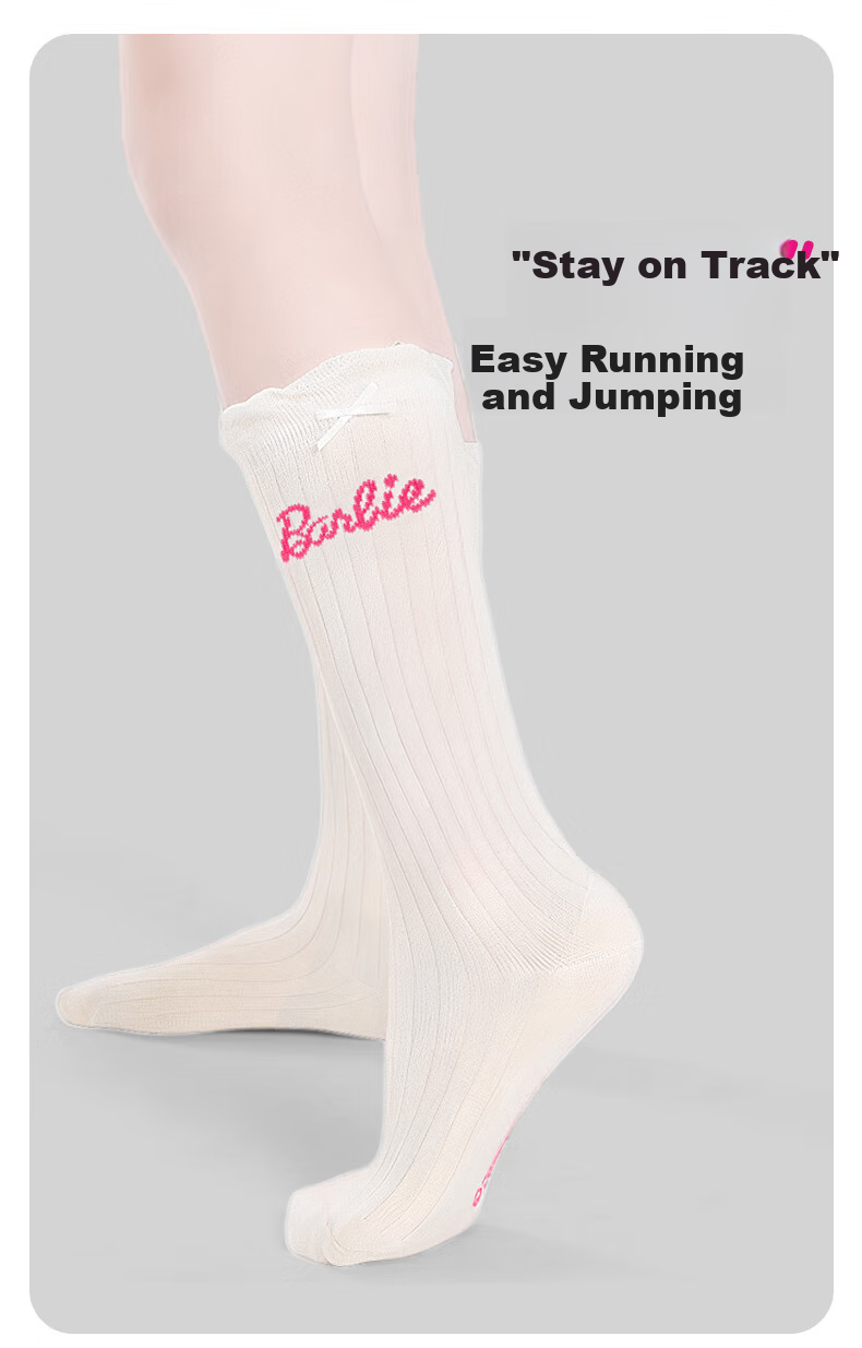 Barbie Girls' Thigh-High Socks, Thin Spring And Autumn Mid-Calf Socks, Girls' Slouch Socks, Children's Princess Lace Calf Socks 4