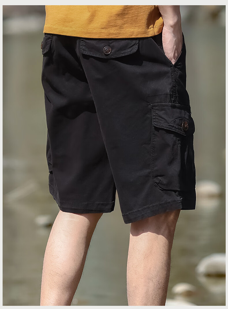 EASTERN CAMEL Men's Cargo Shorts, Casual Five-Point Pants, Spring And Summer Mid-Length Pants, Thin Style, Large Pocket Trousers, Khaki, Size 29 11