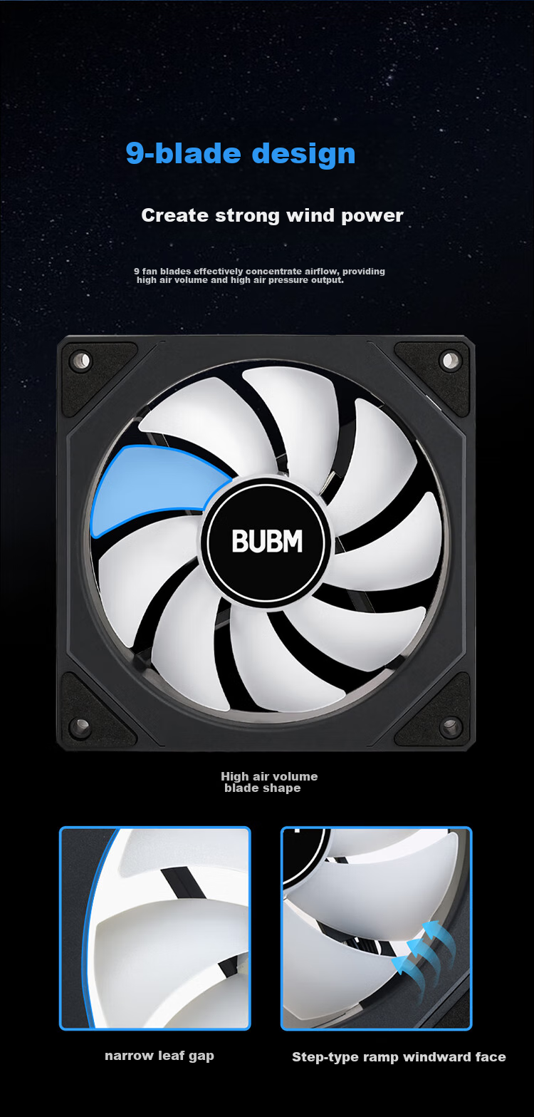 BUBM Case Fan Prism 4pro 12cm ARGB Synchronized Lighting, Computer Cooling Fan PWM Intelligent Temperature Control, Desktop High Airflow, Quiet Fan, White Straight Blade 4