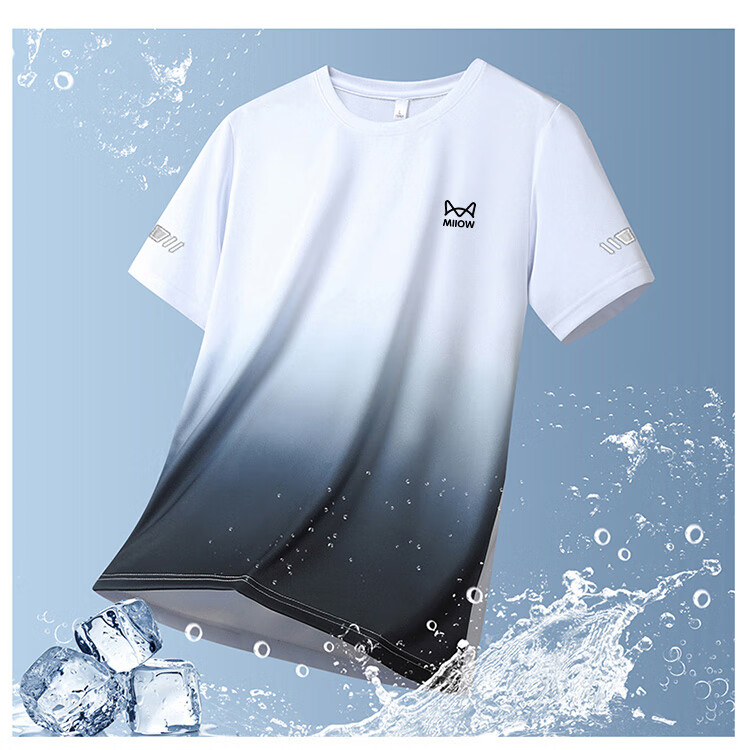 MiiOW Men's Summer Ice Cooling Breathable Crew Neck T-Shirt and Casual Versatile Five-Point Pants Two-Piece Set Black Gray XL 11