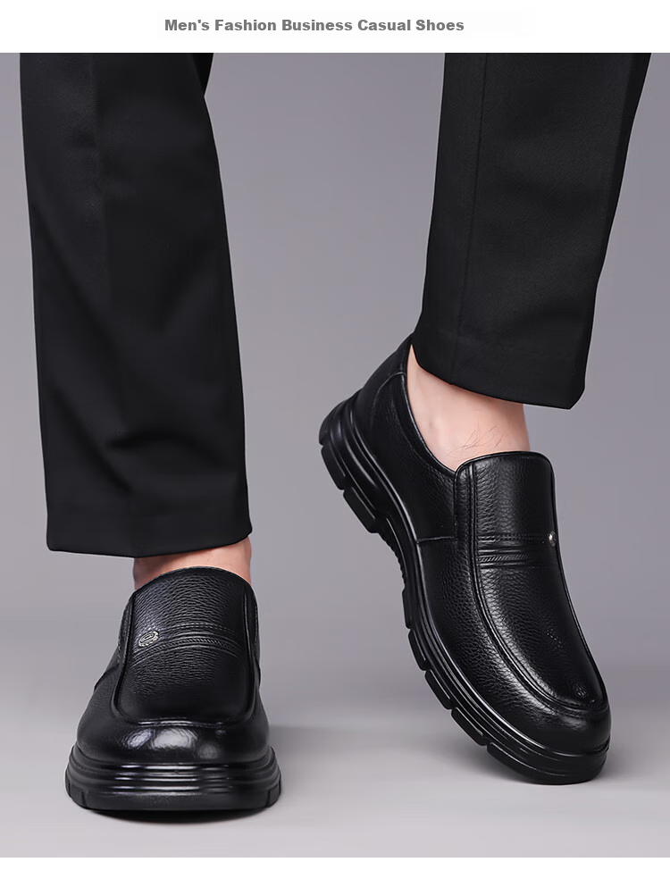Poitulas Men's Slip-On Business Casual Shoes, Fashionable Lightweight Soft-Soled Loafers, Style 8815, Black, Size 42 10