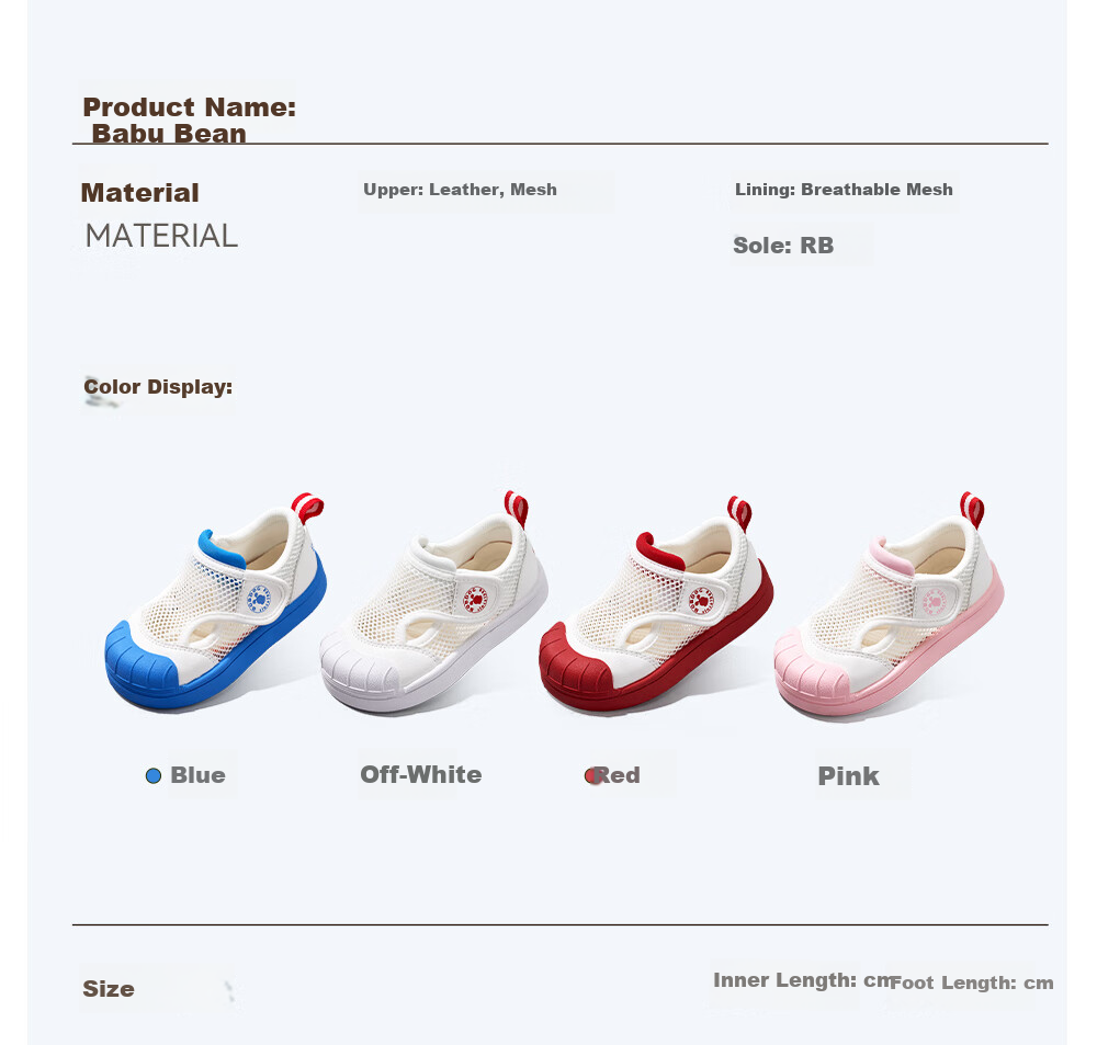 BOBDOG Children's Sandals, Baby Walking Shoes, Non-Slip Breathable Mesh Shoes, Kindergarten Indoor Shoes, White Sneakers, Classic White, Size 26 1