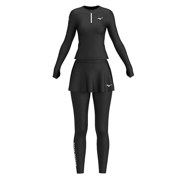 MIZUNO Women's Two-Piece Long Sleeve Sun Protection Swimsuit Quick-Dry Plus Size Slimming One-Piece Skirted Swim Shorts 315 Black L