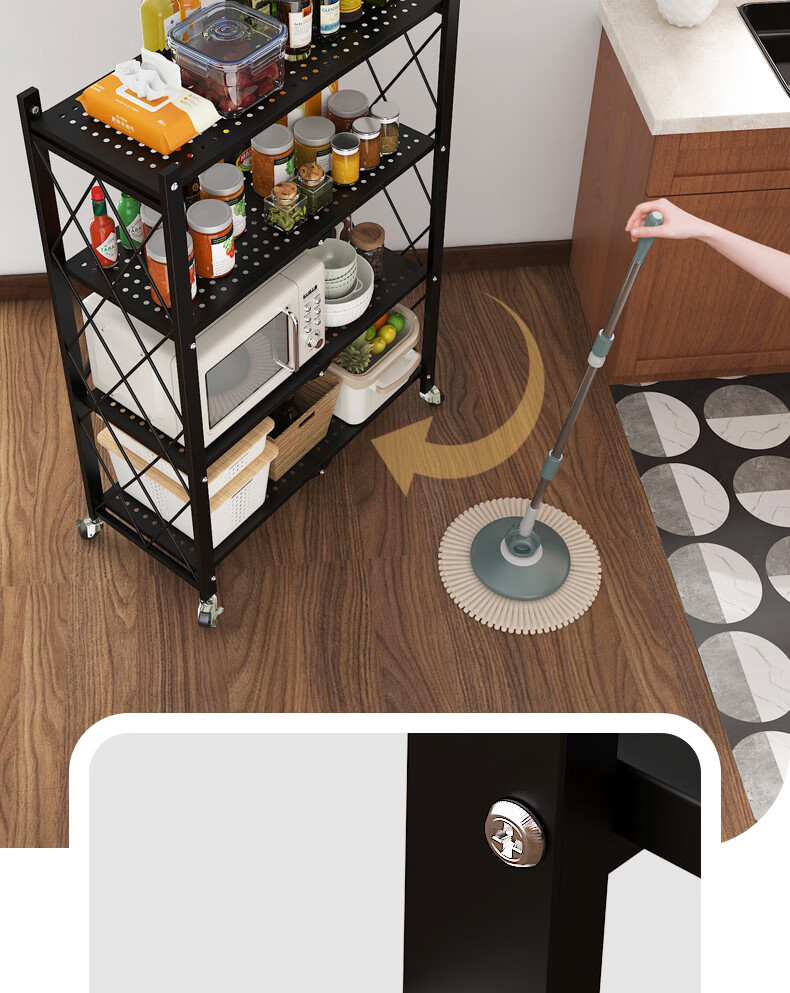 Leaijia Foldable Storage Rack, No Installation Required, Multi-Layer Kitchen Shelf, Movable Floor Storage Organizer for Oven And Microwave 12