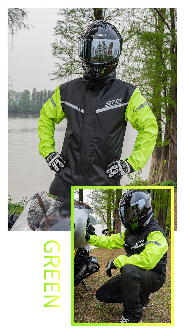 Star Knight Electric Motorcycle Raincoat and Rain Pants Separate Set Single Person Mountaineering Outdoor Full Body Heavy Rainproof Black XL Size 14
