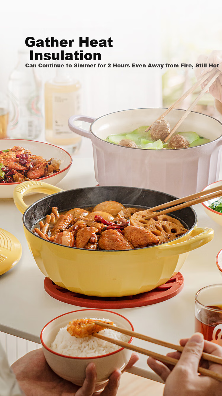 Buydeem [JINGDONG Exclusive] Enamel Cast Iron Pot Braising Stew Pot for Induction Cooker And Gas Stove, Black Enamel 24cm Small Goose Yellow 5