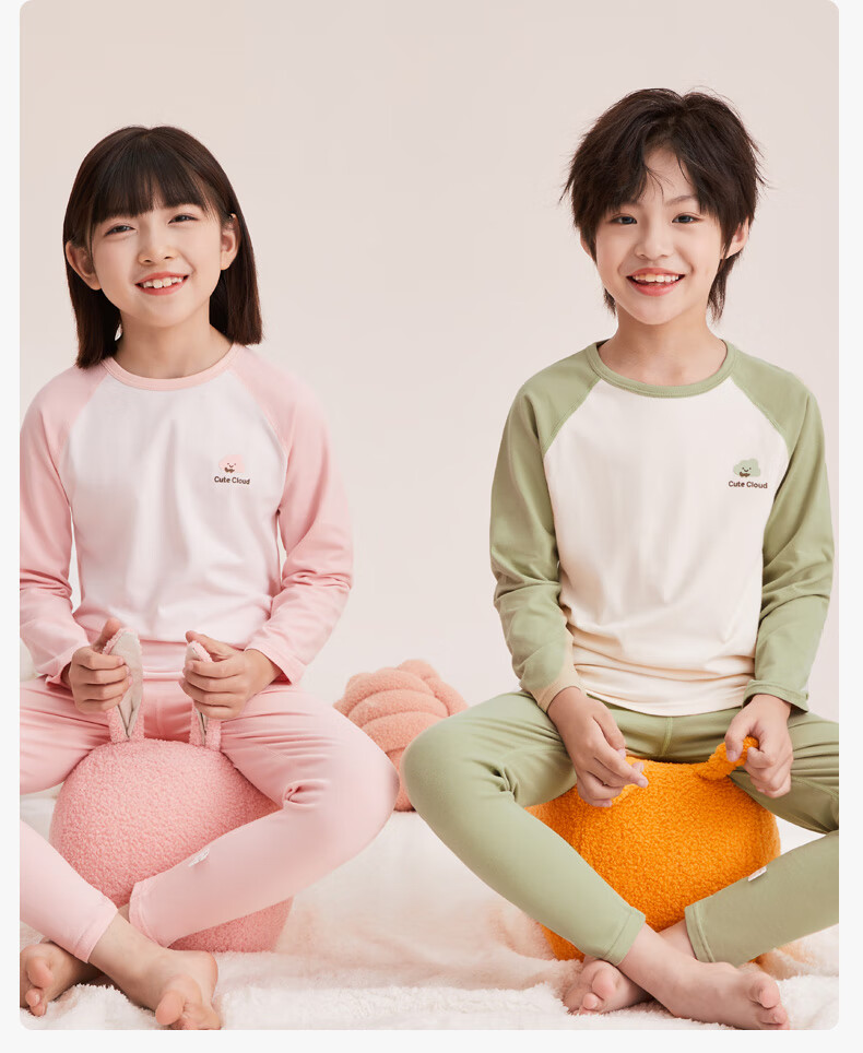 YUZHAOLIN Kids Thermal Underwear Set Boys Girls Class A Cotton Autumn Top and Bottom Moisture-Wicking Homewear Peach Pink Size 130 1