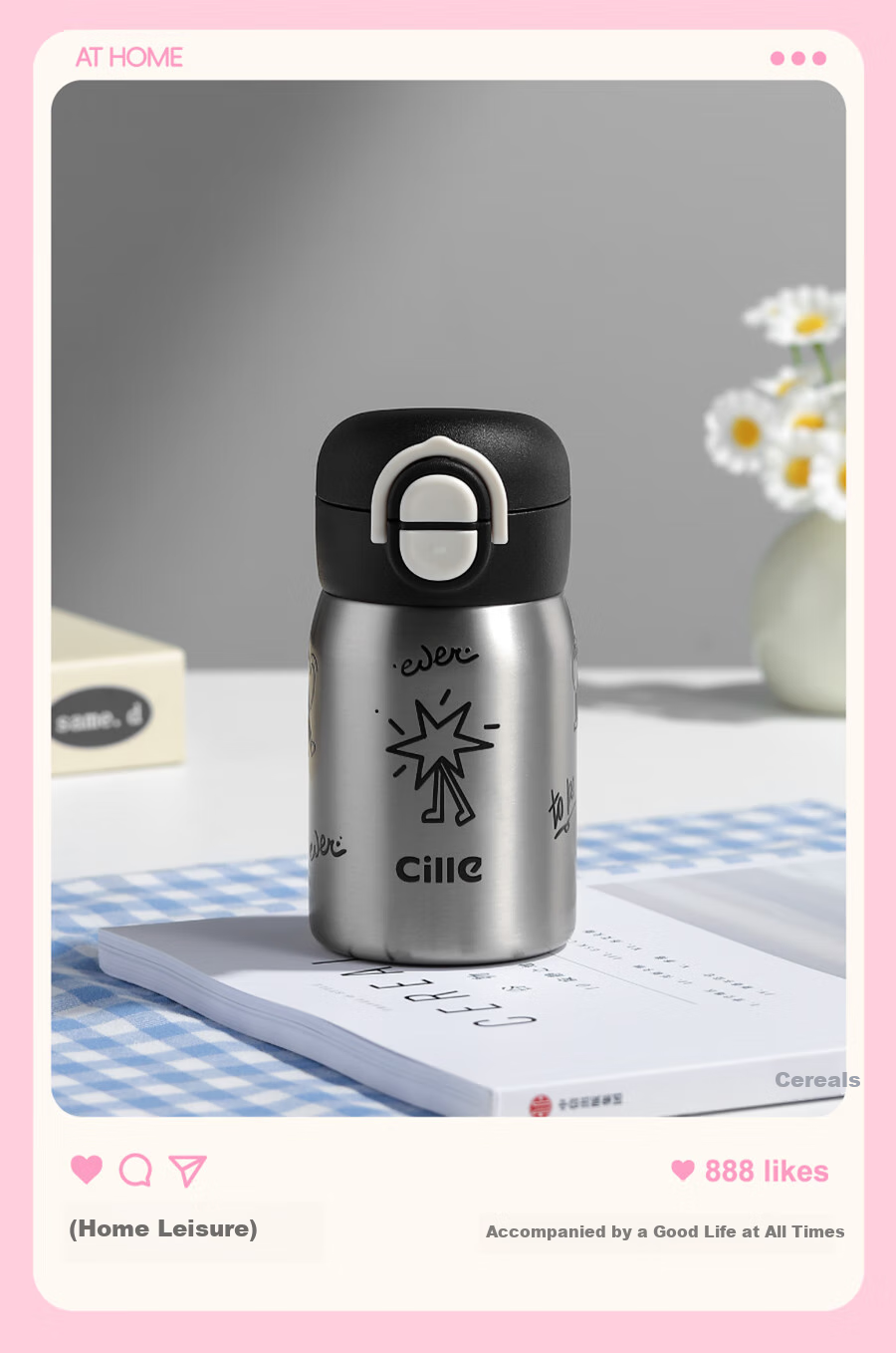 Cille Cute Sweet Dual-Use Insulated Cup, 316 Stainless Steel Large Capacity Student Water Bottle, Portable Bouncy Straw Cup for Men And Wome 10
