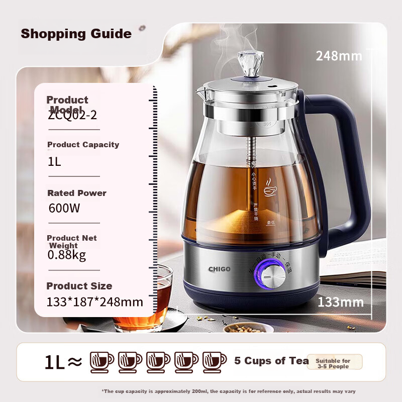 CHIGO Health Pot 1L Tea Maker, Electric Kettle, 304 Stainless Steel Spray Tea Steamer, Tea Infuser Pot, All-In Tea Brewing And Boiling Water Pot
