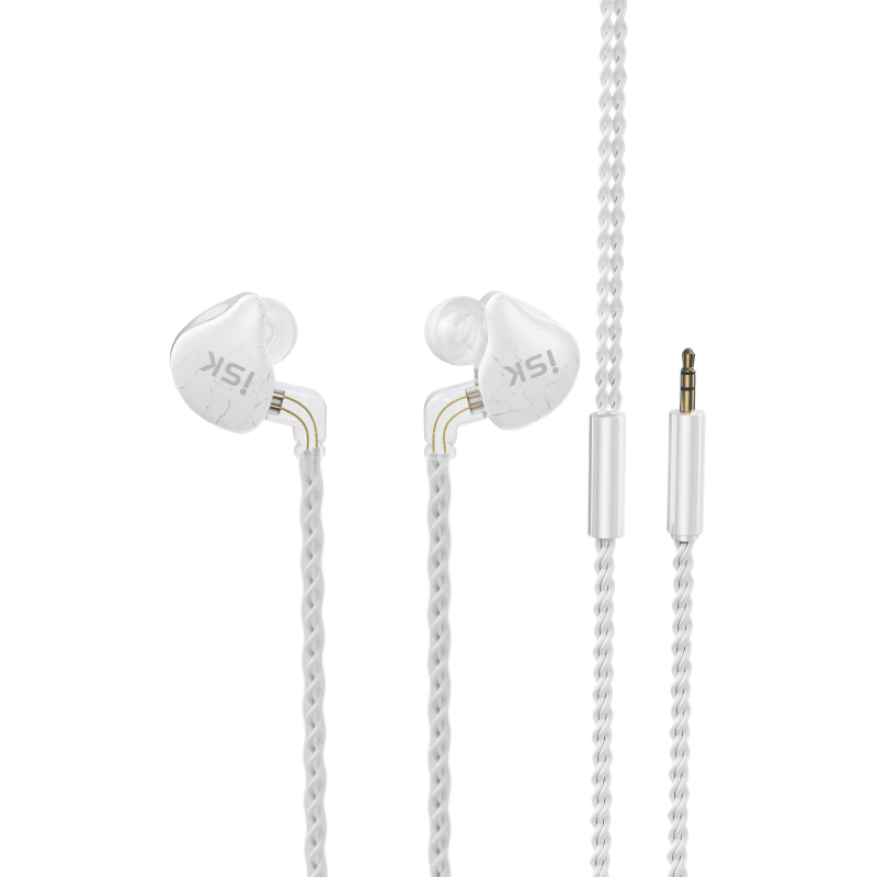 ISK SEM10 White Professional In-Ear Wired Monitoring Headphones for Mobile Phones, Computers, Sound Cards, Live Streaming, Karaoke Recording, Dubbing, Stage Performance Monitoring with In-Ear Monitor, Lossless Noise Reductio