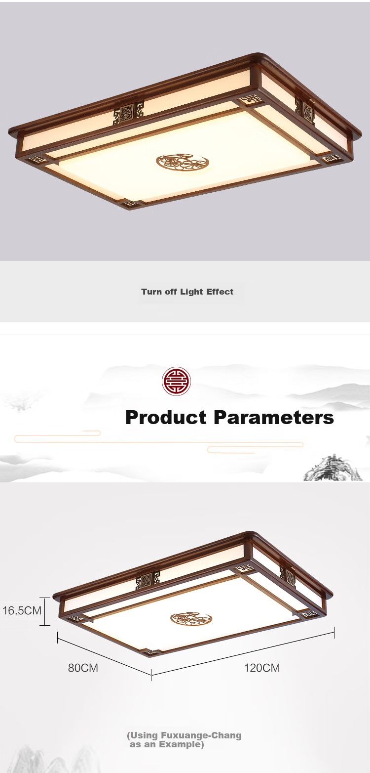 NVC New Chinese-Style Ceiling Light, Three-Color Dimming, 36W, Ink Blue Mountain Classical Wood Art, Antique Style Bedroom Lighting Fixture 6