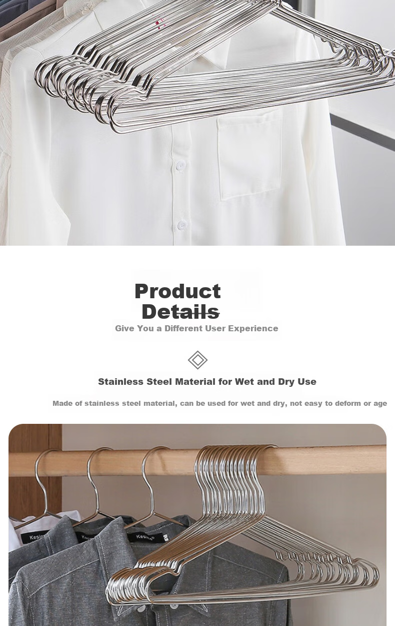 Bingyou Clothes Hangers Set of 10, Stainless Steel Solid Drying Rack, Thickened Children's Clothing Hanger for Drying, 40cm Wide 2