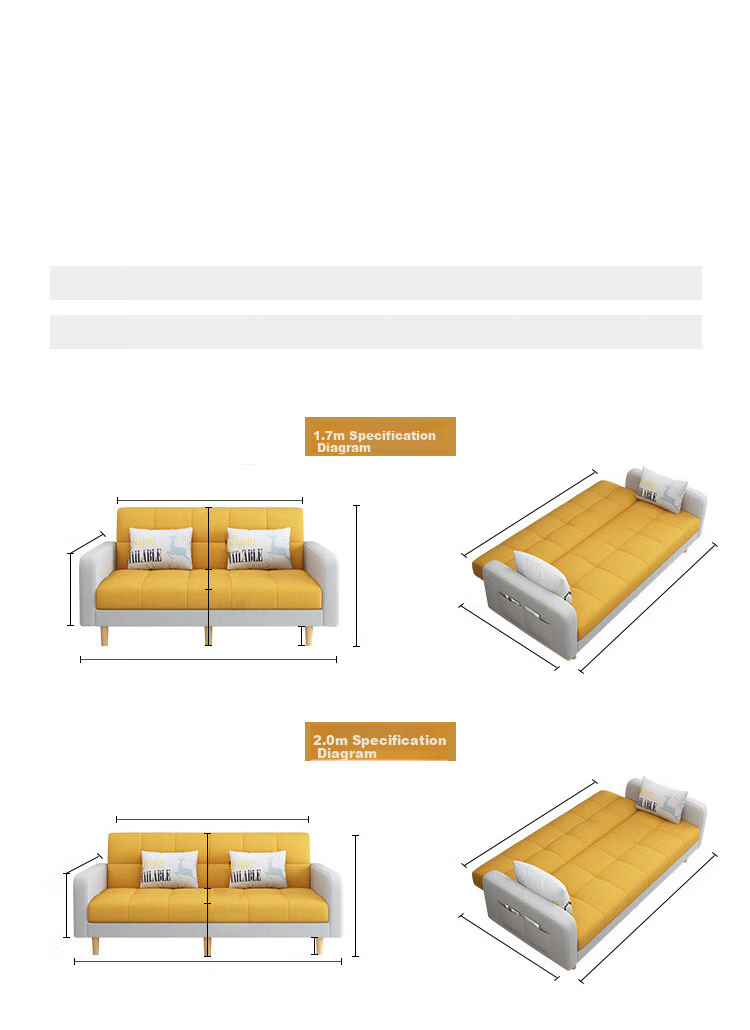 L&S Sofa Bed Dual-Use Foldable Sofa Small Apartment Tech Fabric Sofa Trendy Model S96 Light Gray 2.0m 18
