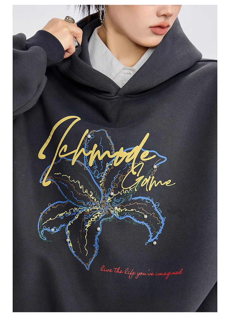 ICH MODE Women's American Style Hoodie Autumn Winter 2025 New Loose Pullover Jacket Top Dark Gray M 14